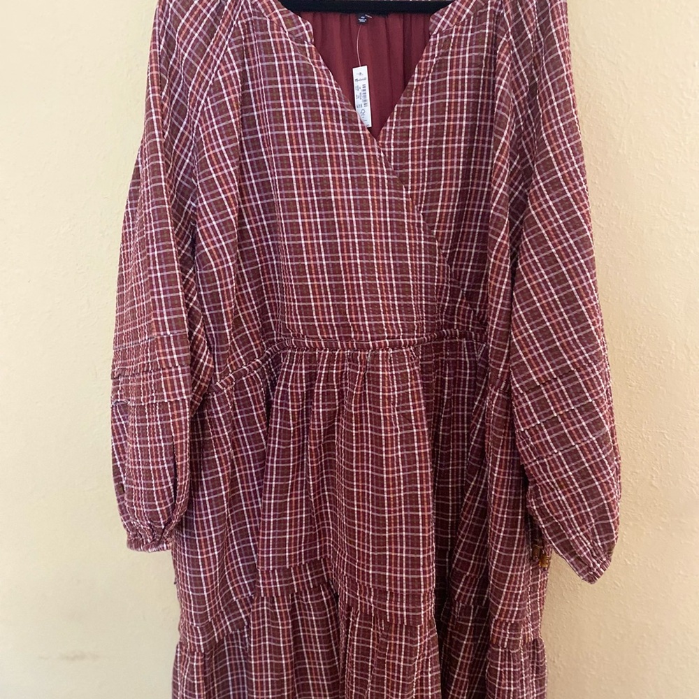 Madewell Red Long Sleeve V-Neck Dress